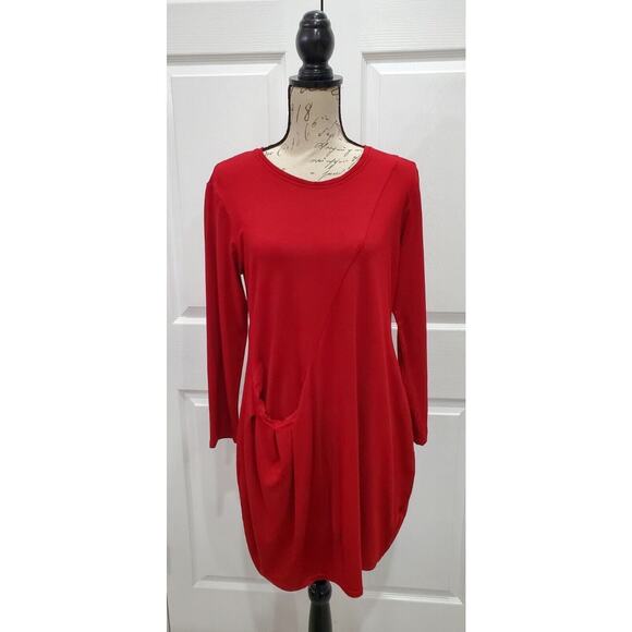 NICHE NILGAN DERMAN Red Tunic Dress Pocket Stretch Rayon Blend Large - Picture 1 of 5